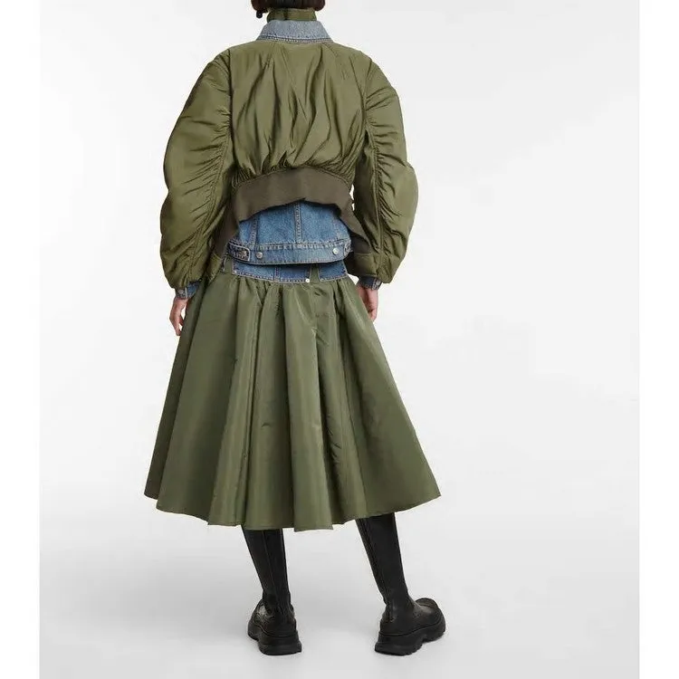 Autumn Winter Loose Color Matching Denim Cotton Jacket