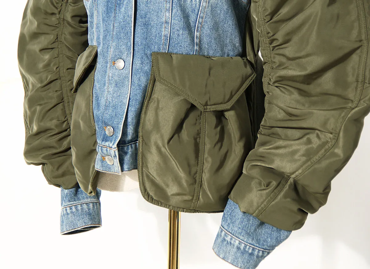 Autumn Winter Loose Color Matching Denim Cotton Jacket