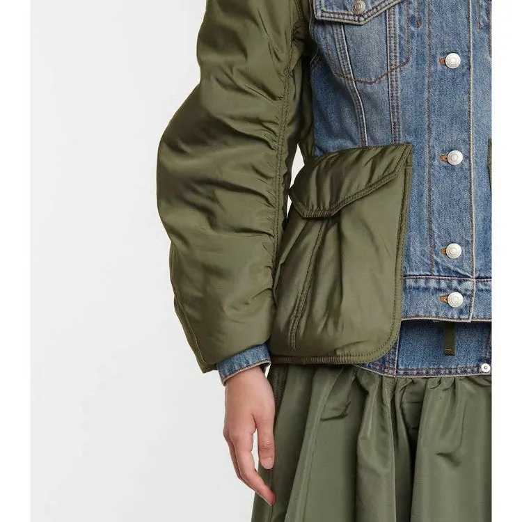 Autumn Winter Loose Color Matching Denim Cotton Jacket