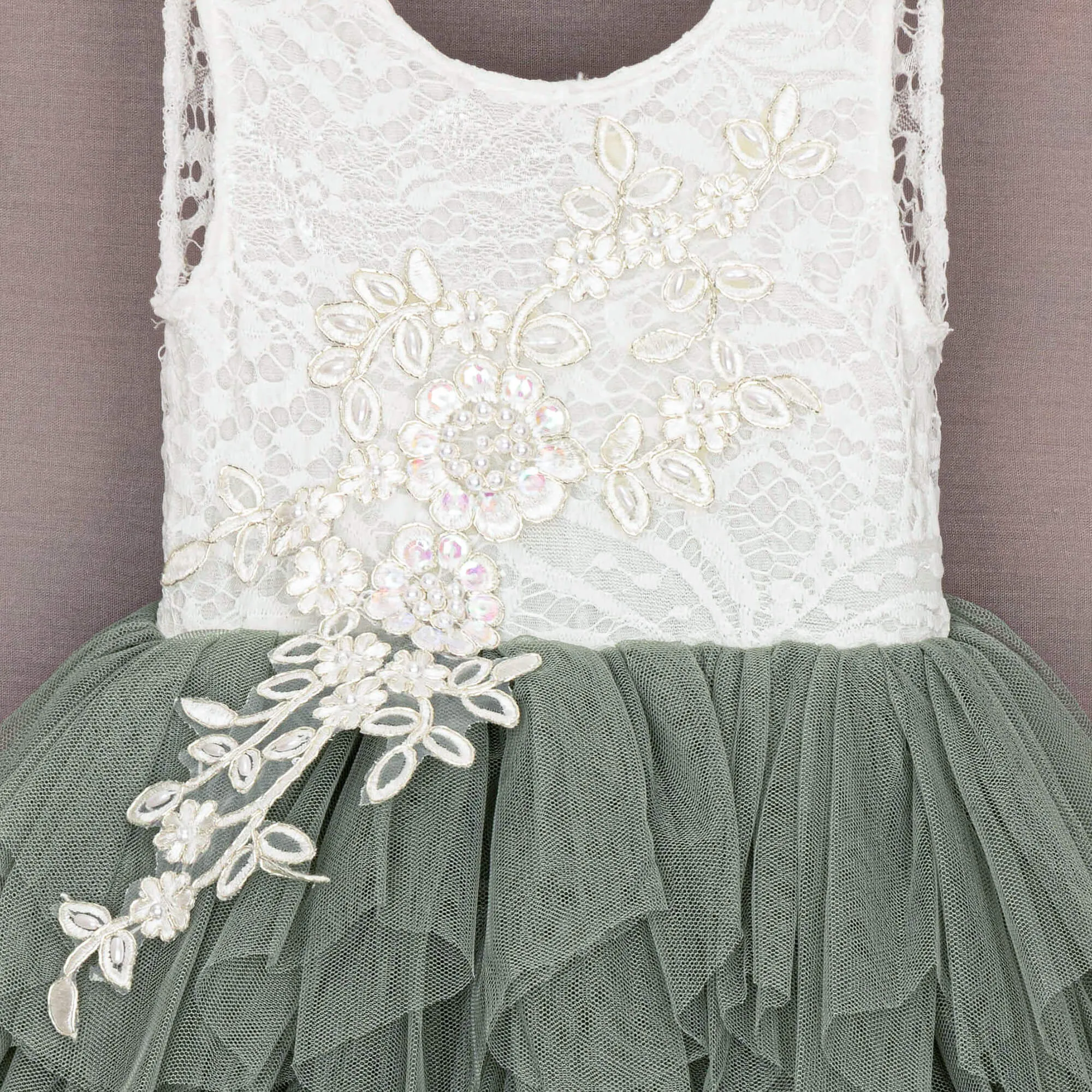 Baby Boho Dreams Dress - Sage Green Applique
