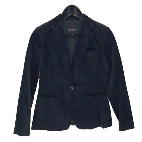 Banana Republic Womens One-Button Lapel Blazer Velvet Jacket Black Size 0