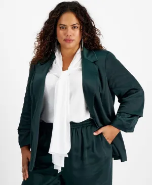 Bar III Plus Size Washed Satin Pleated-Sleeve Jacket 10855223 Pine Mist Green 3X