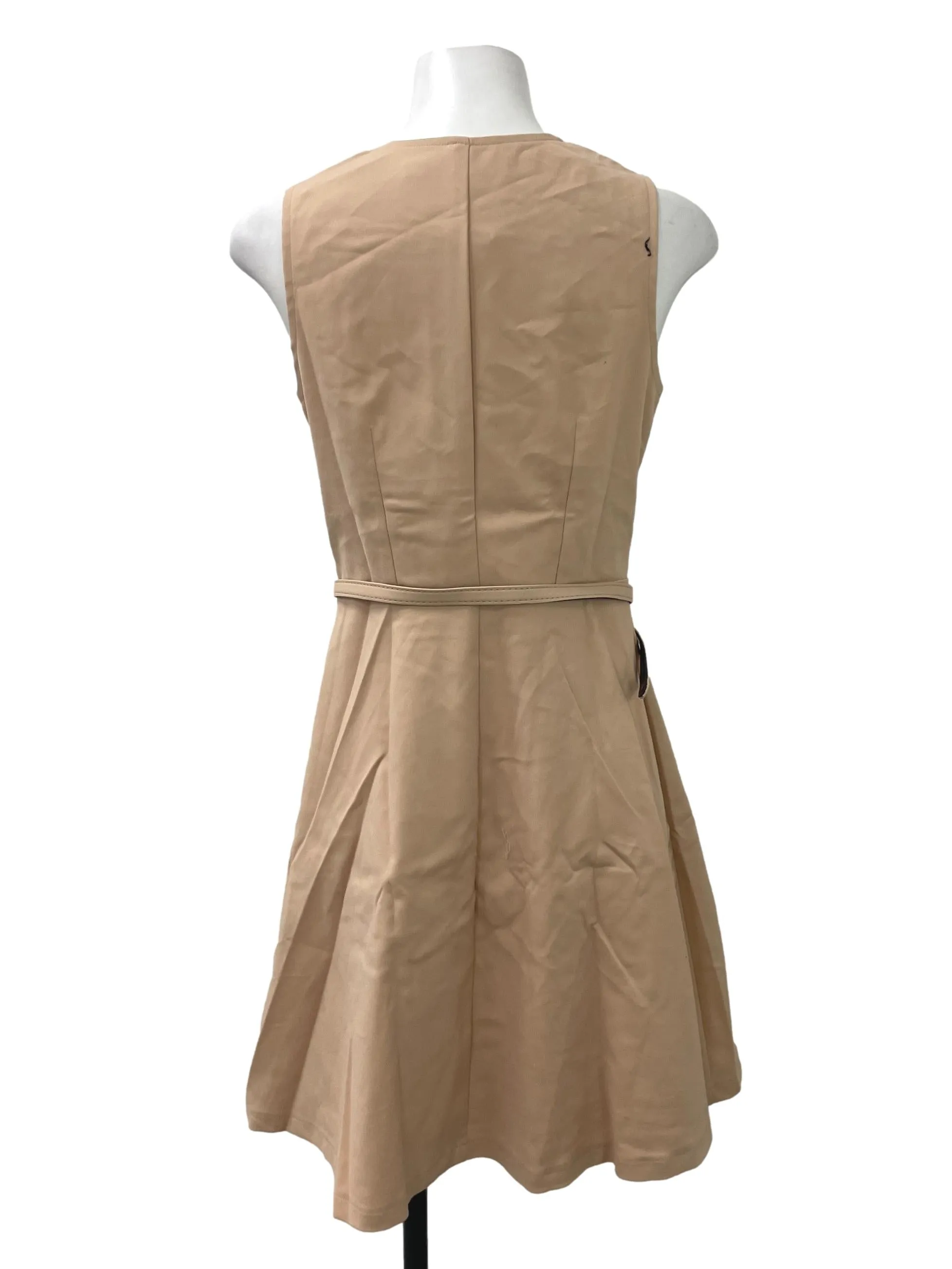 Beige Zip Round Neck Dress