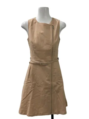 Beige Zip Round Neck Dress