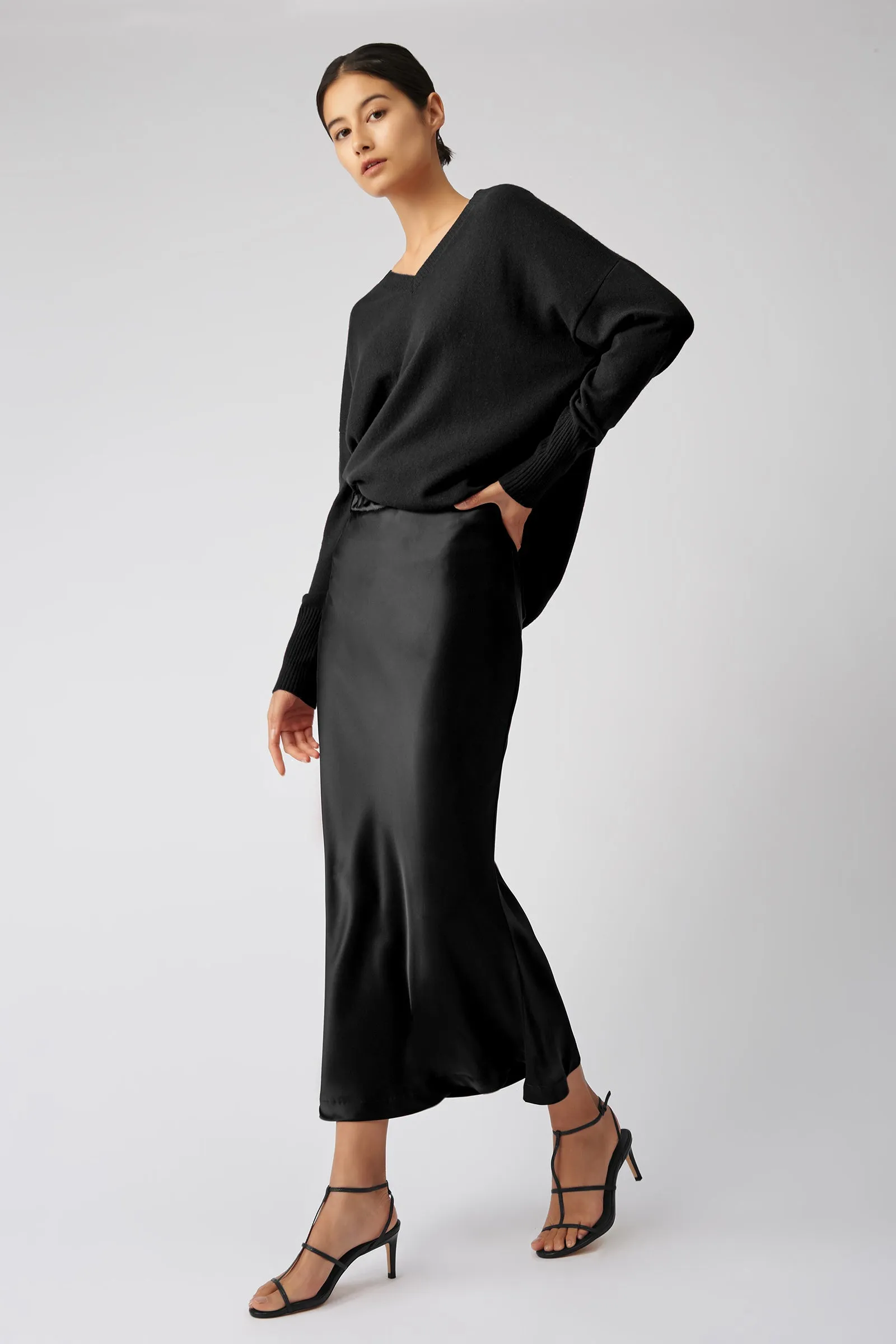 Bias Silk Skirt - Black