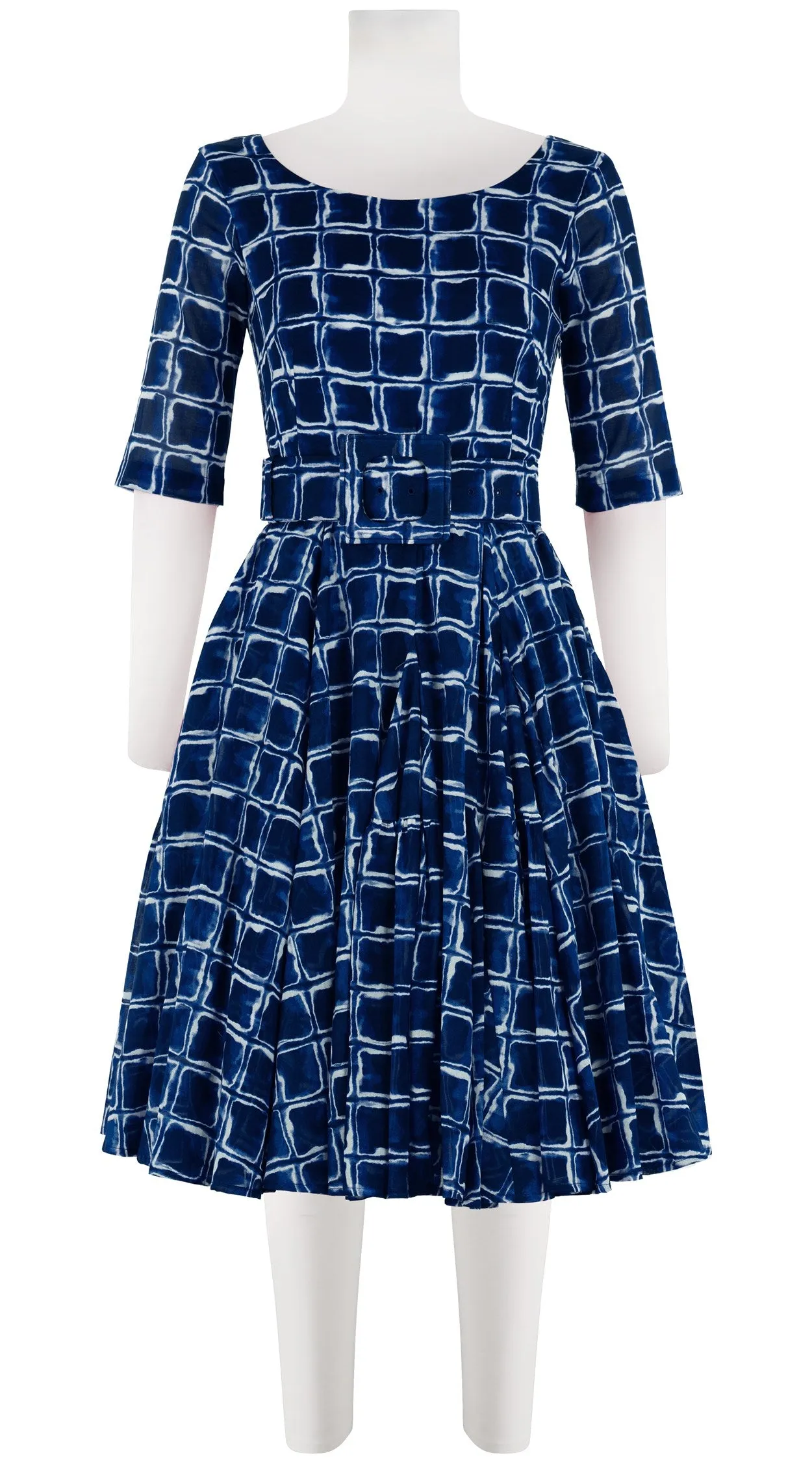 Birdy Dress #2 Boat Neck 1/2 Sleeve Cotton Musola (Shibori Square)