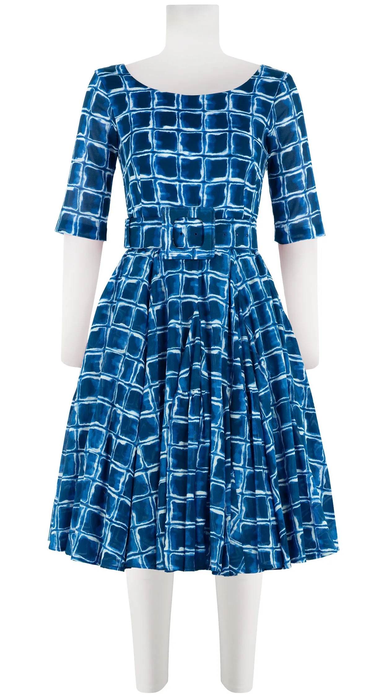 Birdy Dress #2 Boat Neck 1/2 Sleeve Cotton Musola (Shibori Square)