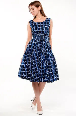 Birdy Dress #2 Boat Neck Sleeveless Cotton Musola (Shibori Square)