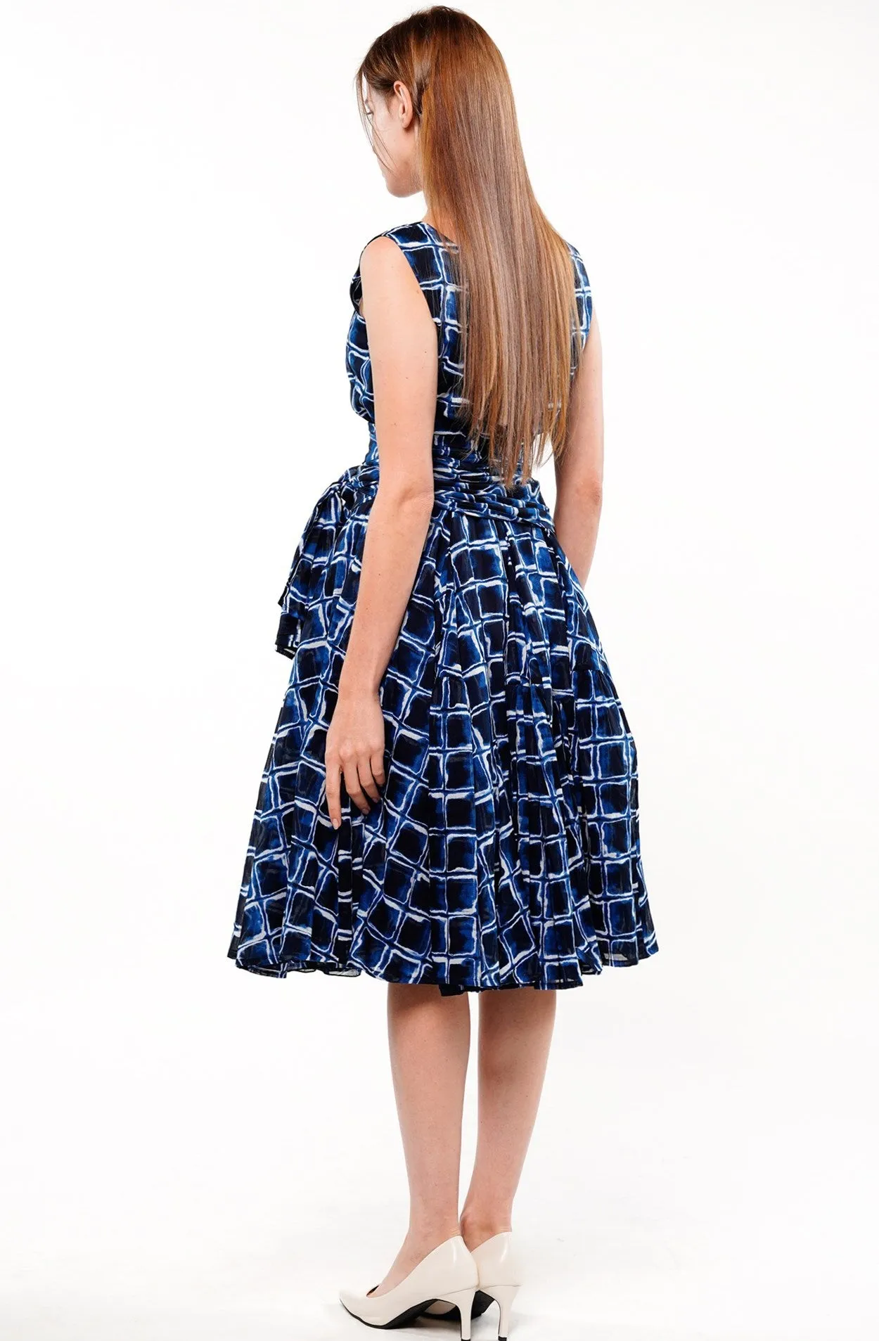 Birdy Dress #2 Boat Neck Sleeveless Cotton Musola (Shibori Square)