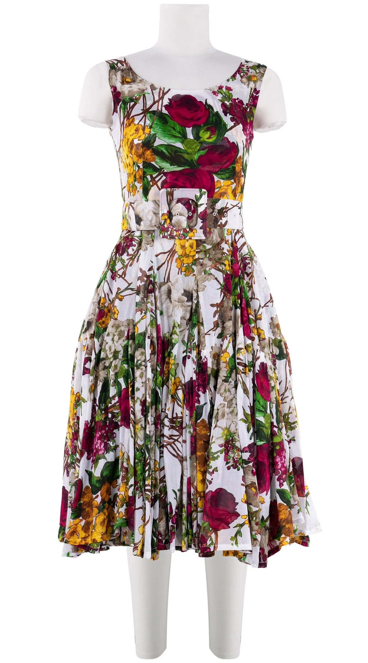 Birdy Dress #2 Boat Neck Sleeveless Long Length Cotton Musola (Alpine Flowers)