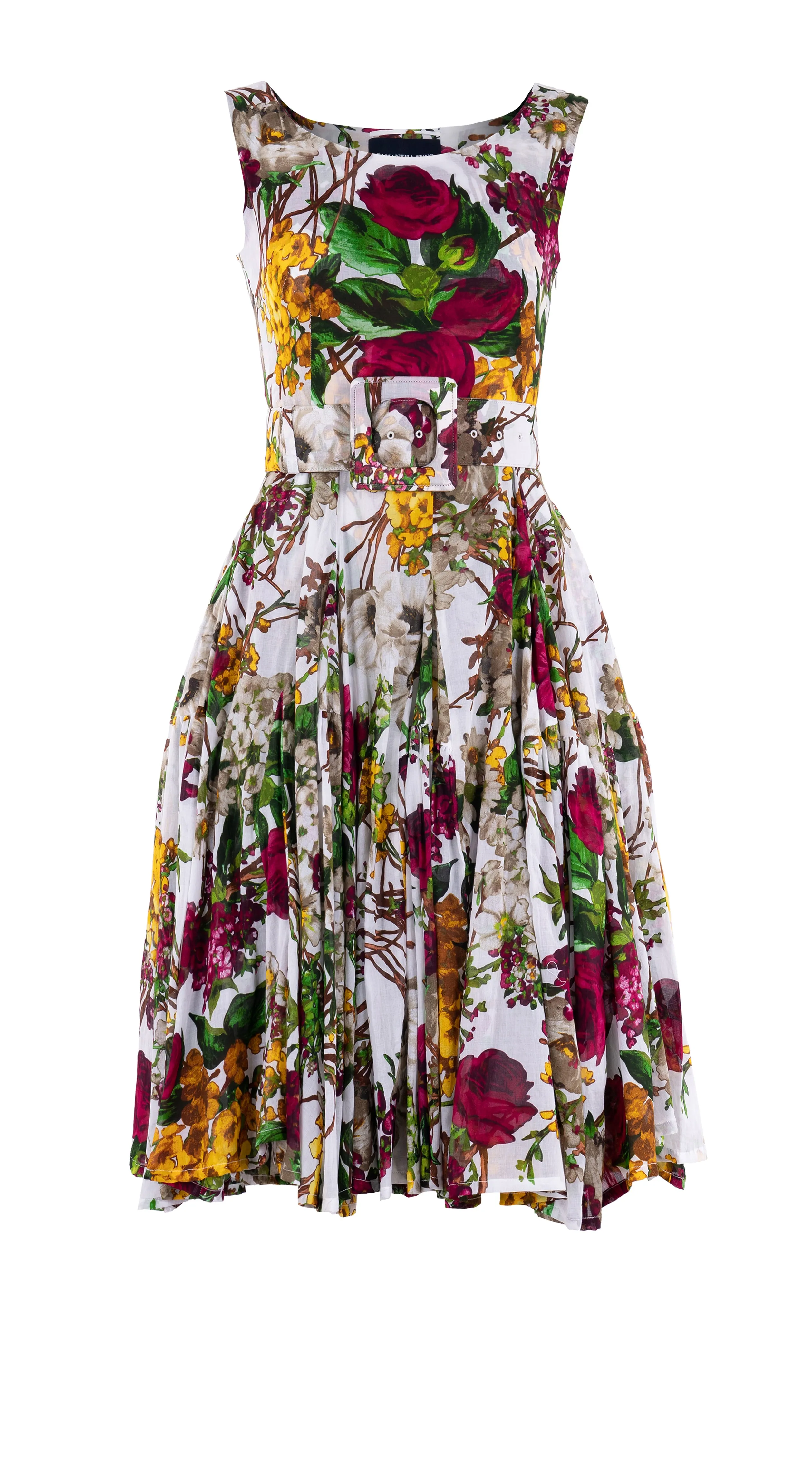 Birdy Dress #2 Boat Neck Sleeveless Long Length Cotton Musola (Alpine Flowers)
