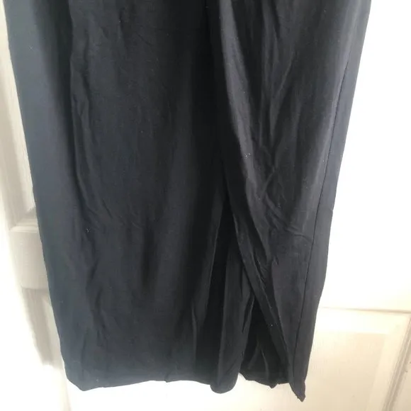 Bisou Bisou Solid Black Maxi Skirt Pull On Knotted Front Stretchy Slit Sz. M
