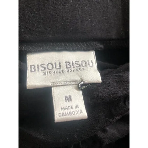Bisou Bisou Solid Black Maxi Skirt Pull On Knotted Front Stretchy Slit Sz. M