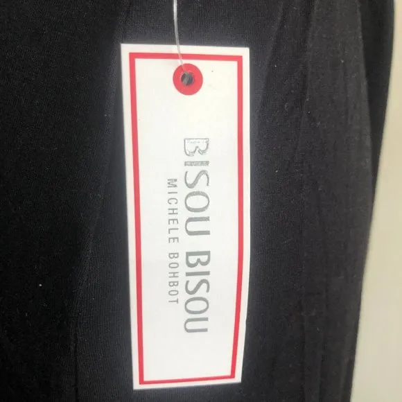 Bisou Bisou Solid Black Maxi Skirt Pull On Knotted Front Stretchy Slit Sz. M