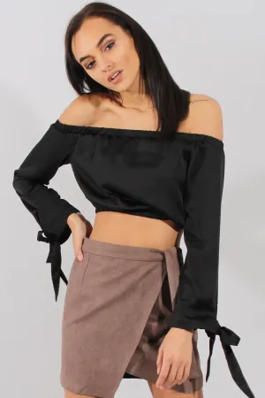 Black Bardot Crop Top - Sasha