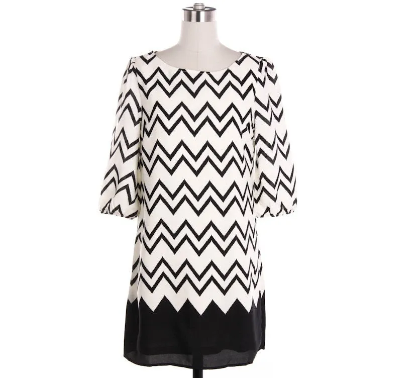 Black Chevron Blouse Dress