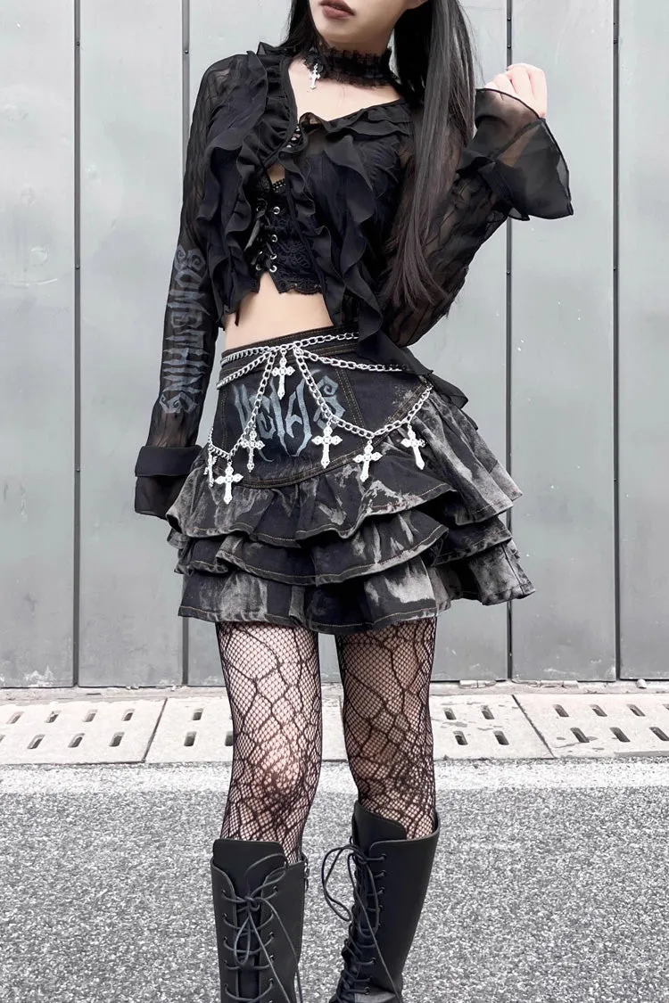 Black High Waisted Print Chain Rock Gothic Skirt