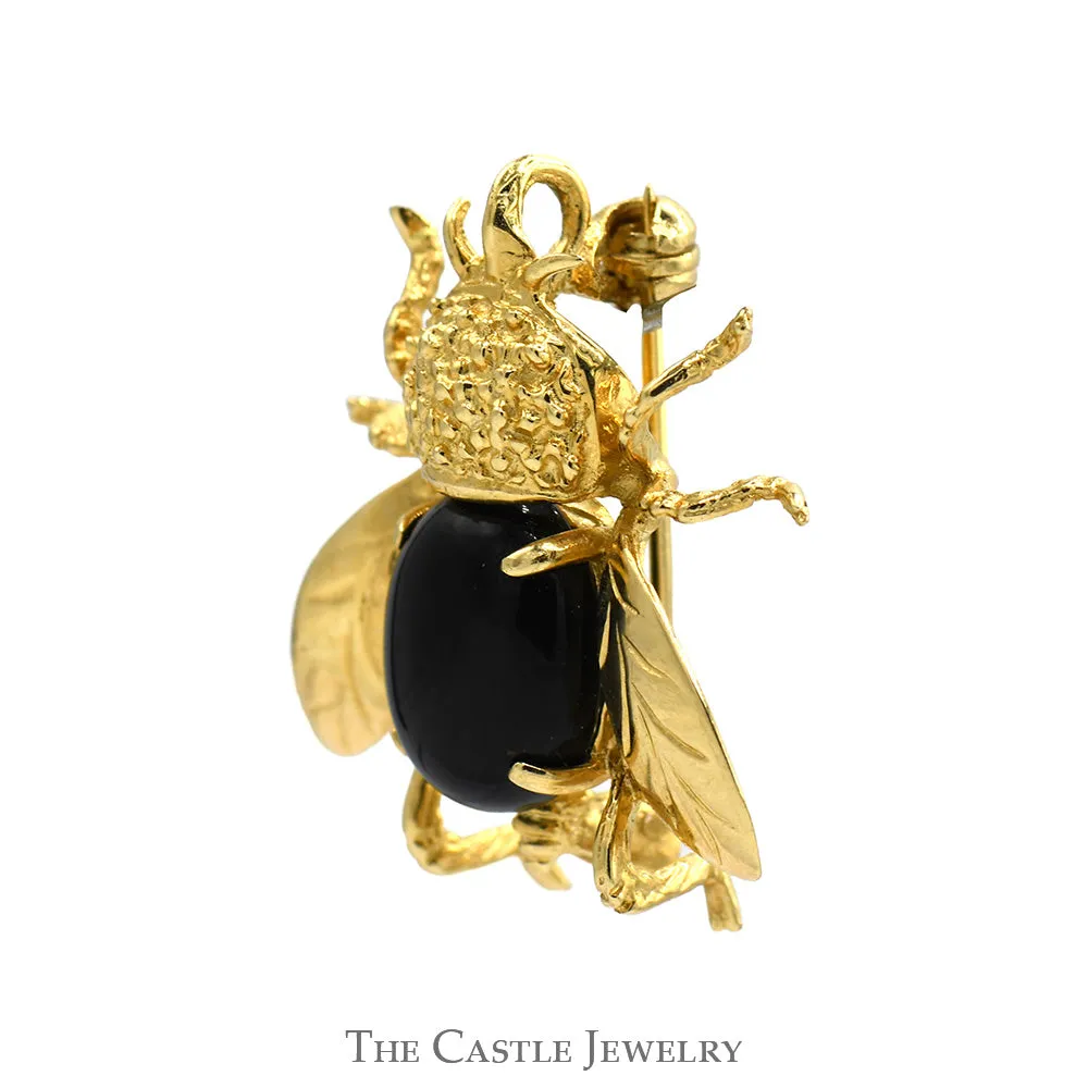 Black Onyx Bee Designed Pin in 14k Yellow Gold