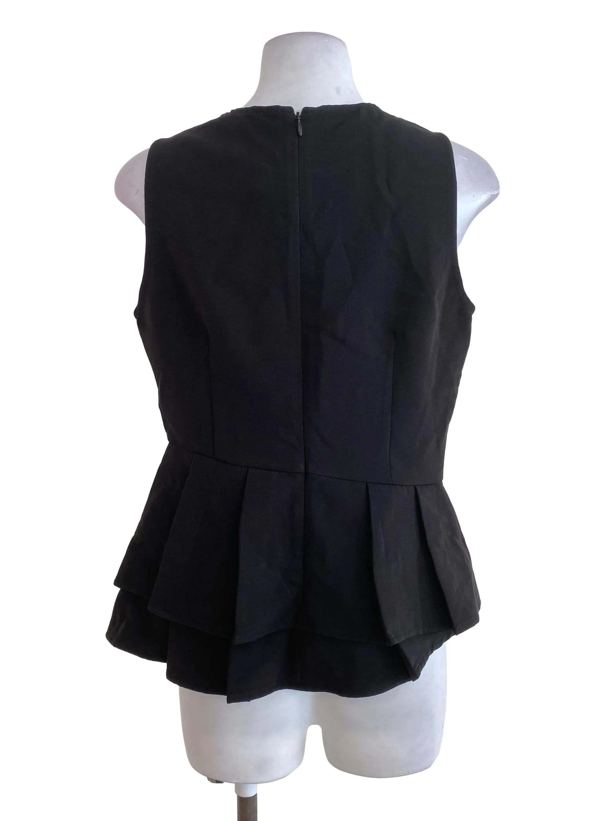 Black Pleated Bottom Sleeveless Blouse LB