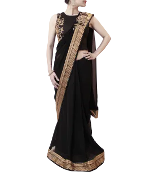 BLACK PRE-STITCHED SAREE