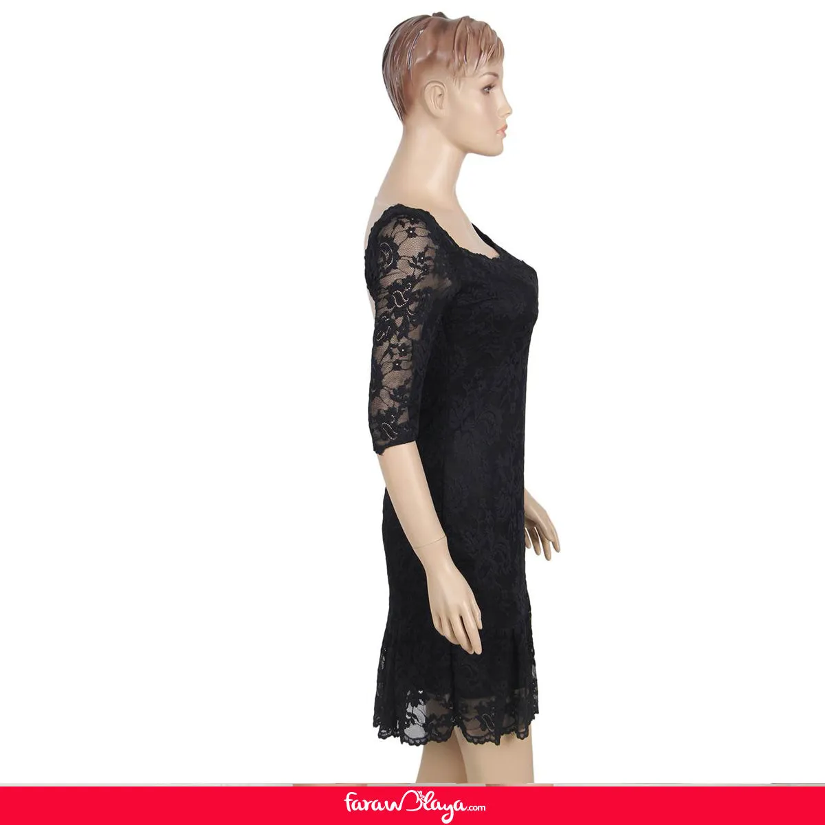 Black Sexy Round Neck Lace Bodycon Dress