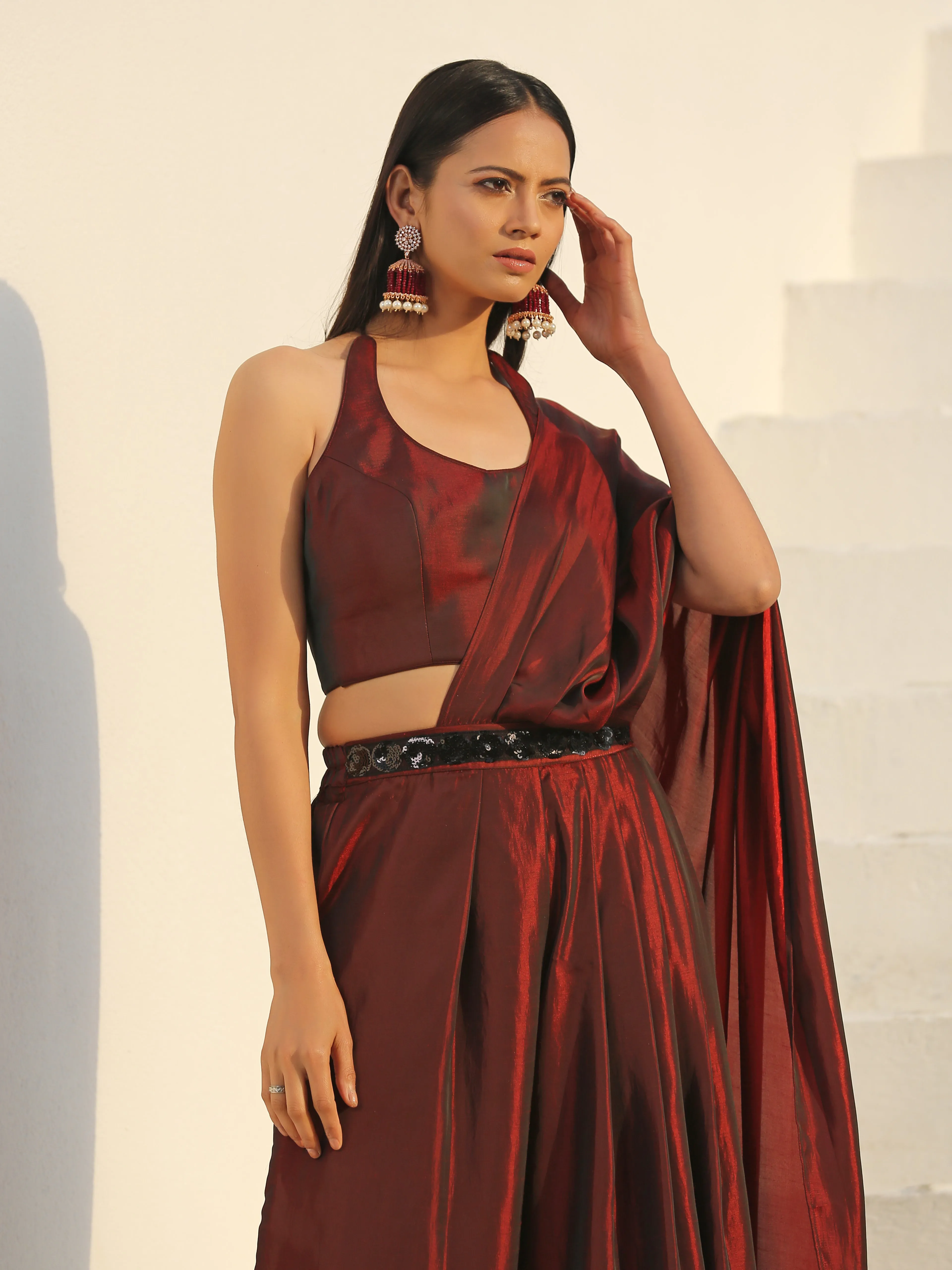 Blouse - Rosewood Paradise Satin Halter Blouse