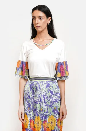 Blouse White Pleated Sleeves