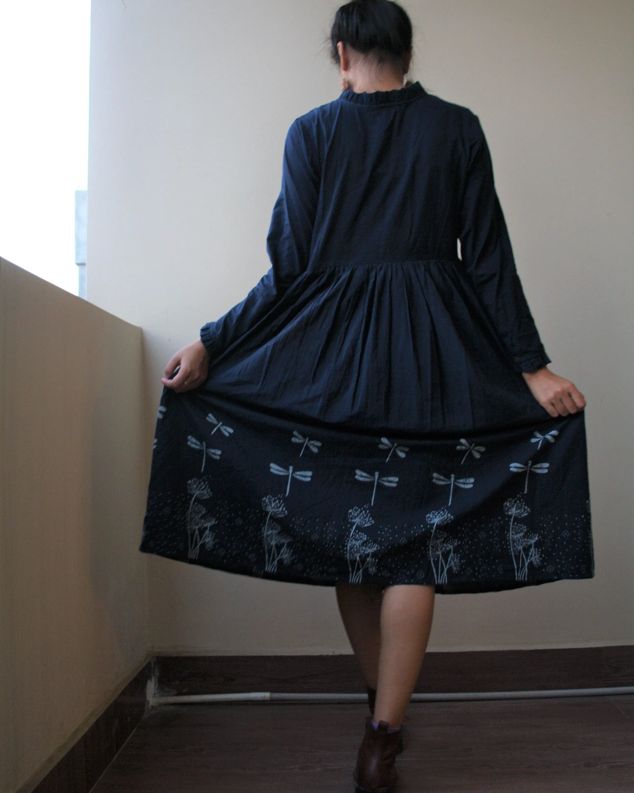 Blue Dragonfly Blockprinted Cotton Dress