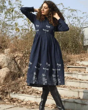 Blue Dragonfly Blockprinted Cotton Dress