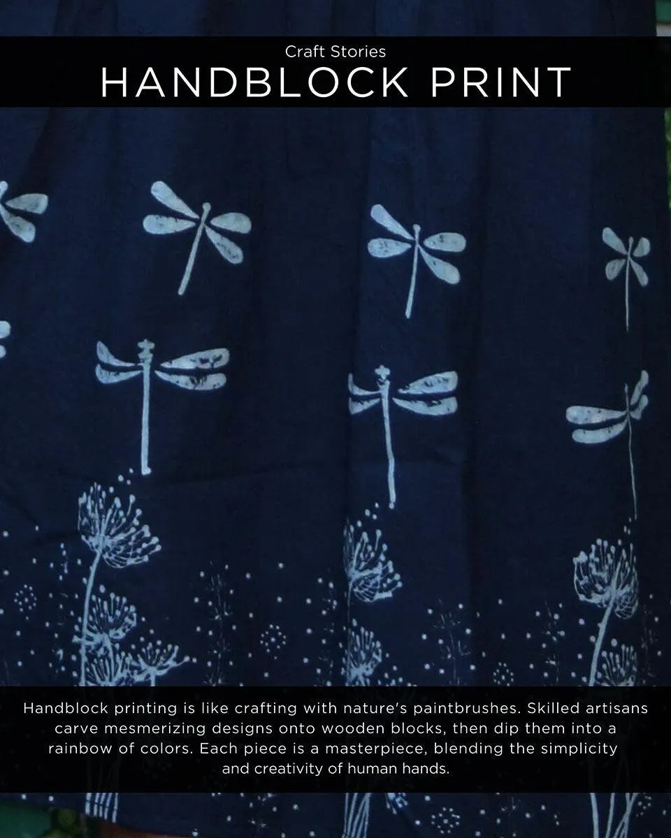 Blue Dragonfly Blockprinted Cotton Dress