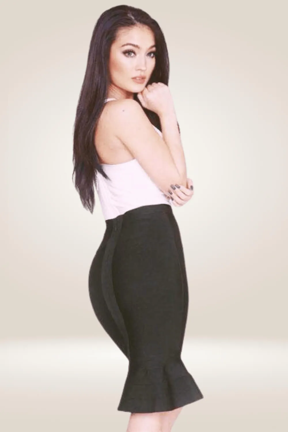 Bodycon Mermaid Black Midi Skirt