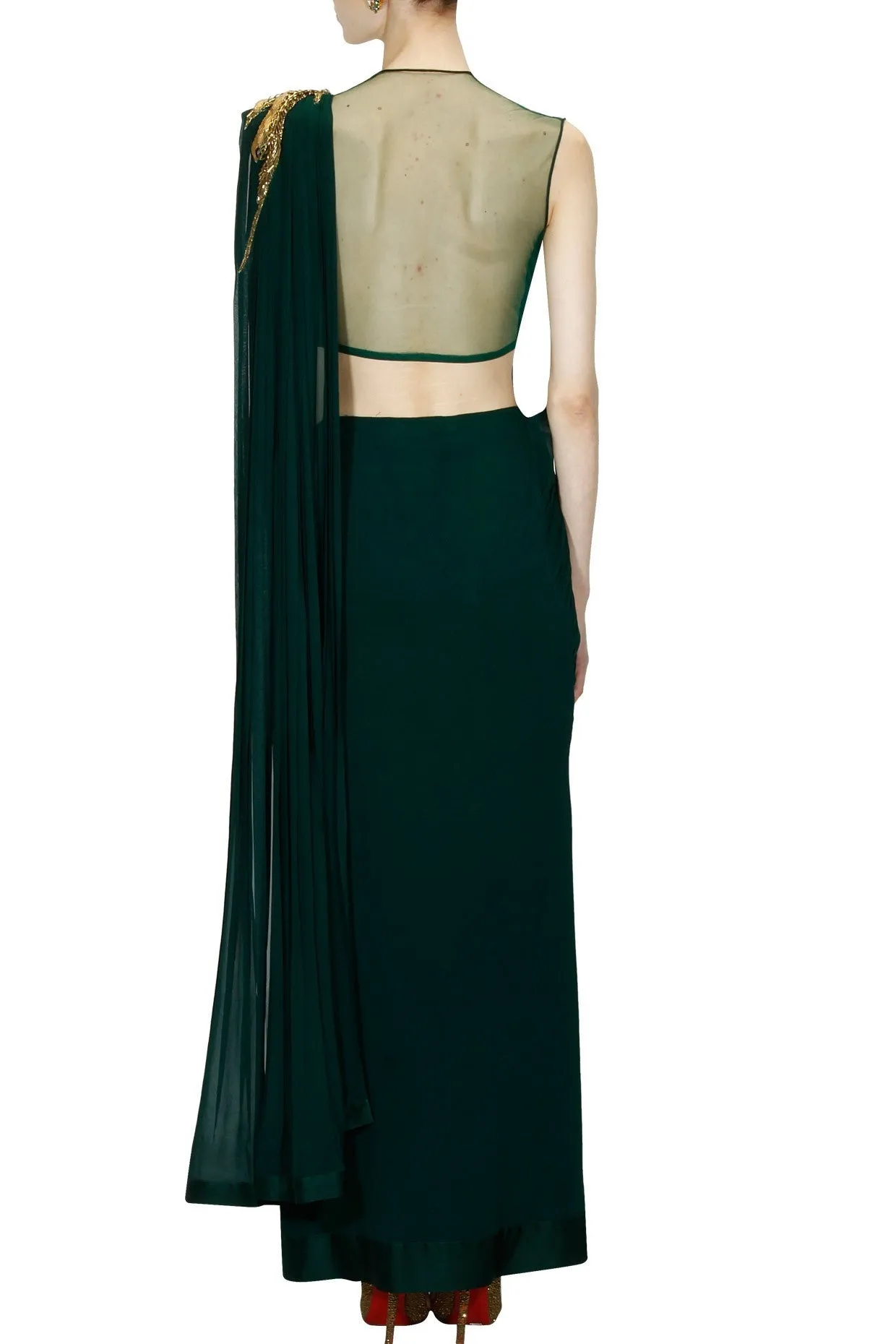 Bottle Green Designer Saree Gown
