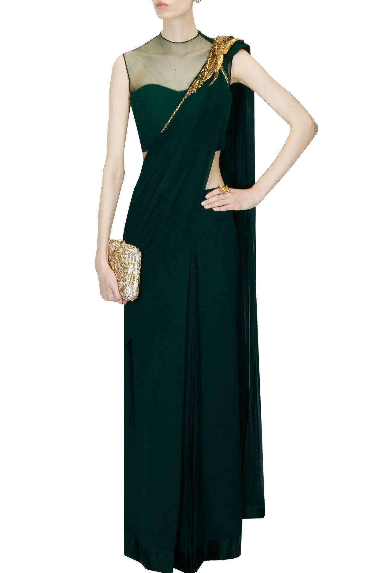 Bottle Green Designer Saree Gown