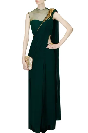 Bottle Green Designer Saree Gown