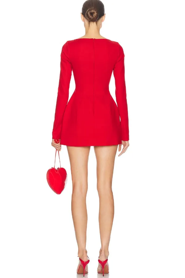 Budding Elegance Bow Detail Boat Neck Long Sleeve Mini Dress