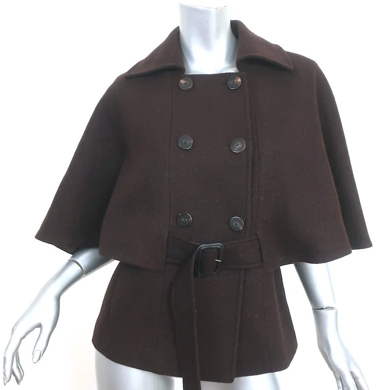 Burberry London Double Breasted Cape Jacket Dark Brown Mohair-Blend Size US 8