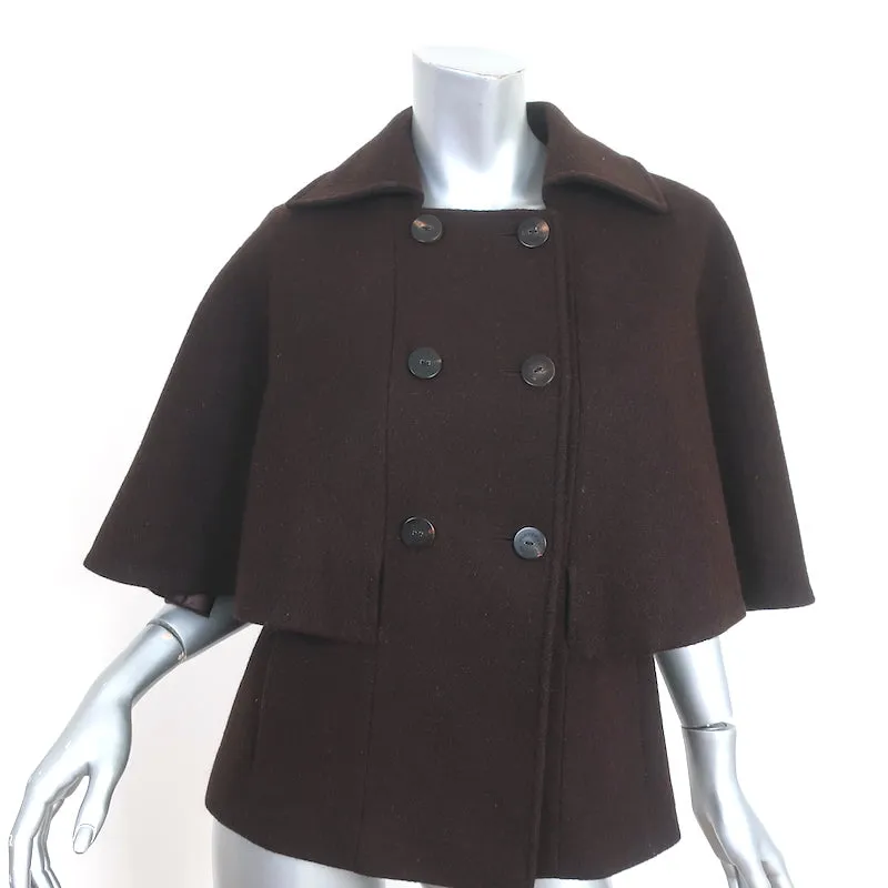 Burberry London Double Breasted Cape Jacket Dark Brown Mohair-Blend Size US 8