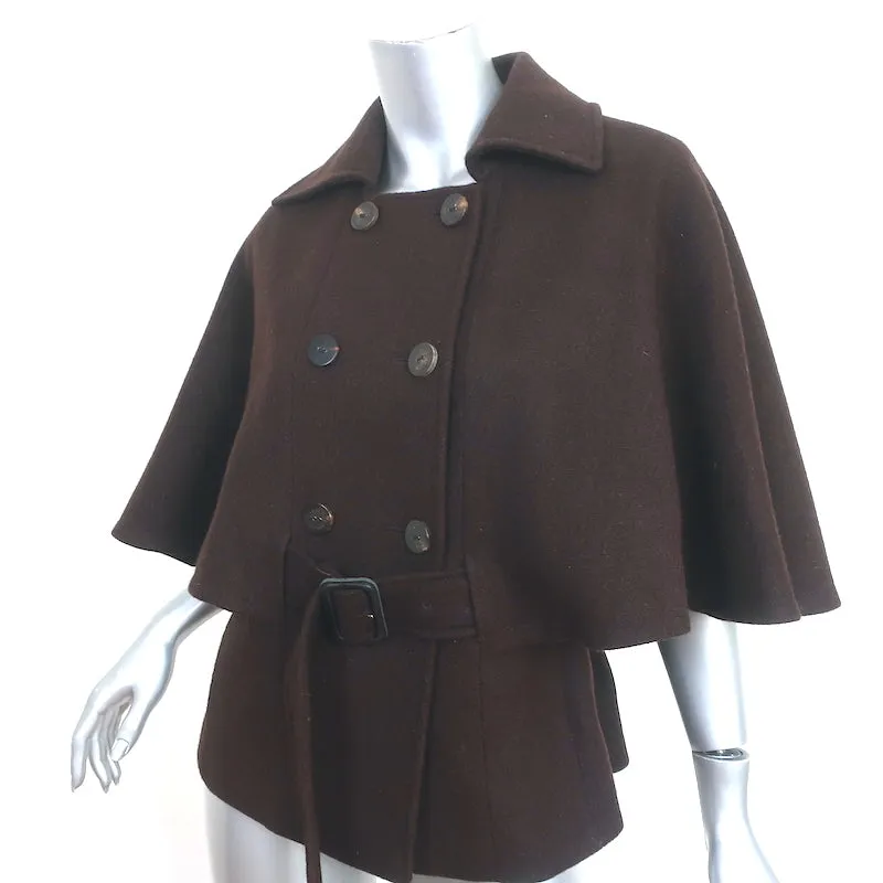 Burberry London Double Breasted Cape Jacket Dark Brown Mohair-Blend Size US 8