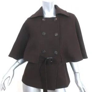 Burberry London Double Breasted Cape Jacket Dark Brown Mohair-Blend Size US 8