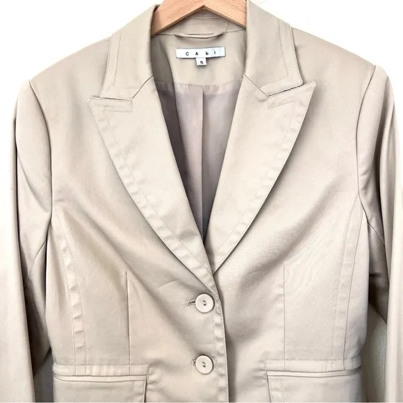 CAbi Khaki Tan Classic Stretch Cotton Blazer Size 8 Preppy Career Office