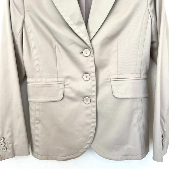 CAbi Khaki Tan Classic Stretch Cotton Blazer Size 8 Preppy Career Office