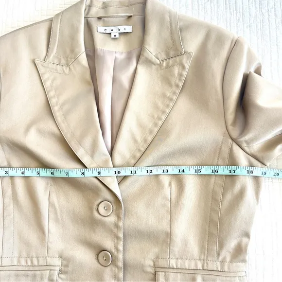 CAbi Khaki Tan Classic Stretch Cotton Blazer Size 8 Preppy Career Office