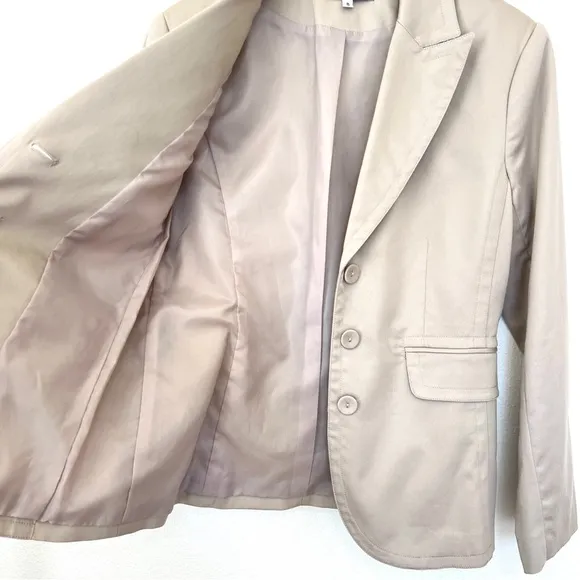 CAbi Khaki Tan Classic Stretch Cotton Blazer Size 8 Preppy Career Office