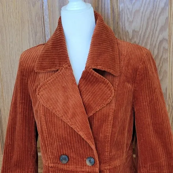 CAbi Professor Peacoat Corduroy Double Breasted Cognac Burnt Orange Jacket NEW