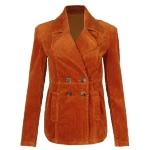 CAbi Professor Peacoat Corduroy Double Breasted Cognac Burnt Orange Jacket NEW