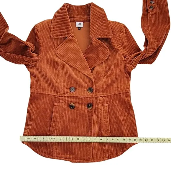 CAbi Professor Peacoat Corduroy Double Breasted Cognac Burnt Orange Jacket NEW