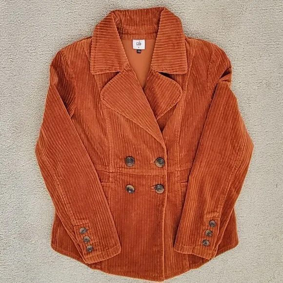 CAbi Professor Peacoat Corduroy Double Breasted Cognac Burnt Orange Jacket NEW