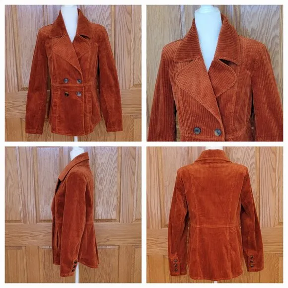 CAbi Professor Peacoat Corduroy Double Breasted Cognac Burnt Orange Jacket NEW