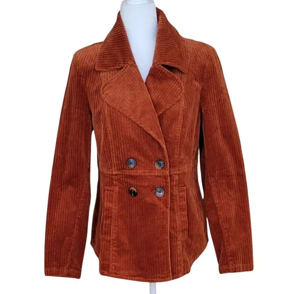 CAbi Professor Peacoat Corduroy Double Breasted Cognac Burnt Orange Jacket NEW