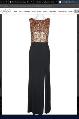 Cachet 59644 Boat Neck Sleeveless Sequin Bodice Cowlback Jersey Dress